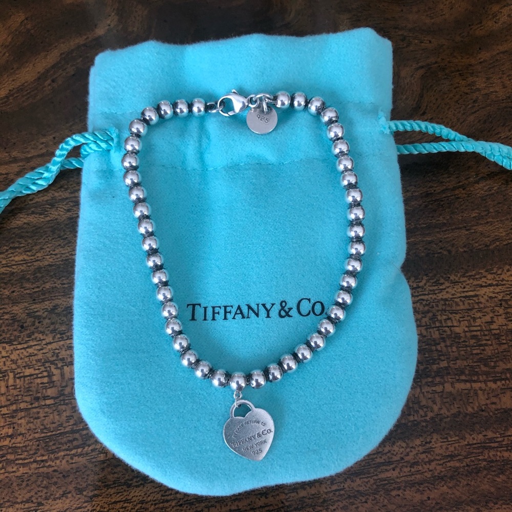Tiffany & Co Blue Heart Tag Bead Bracelet